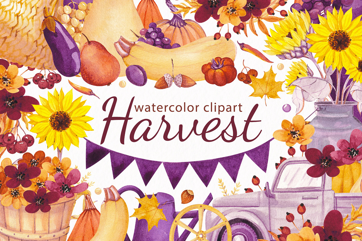 Harvest. Watercolor clipart, a Decorative Illustration by Kuzya's shop (Photo 1 of 6)