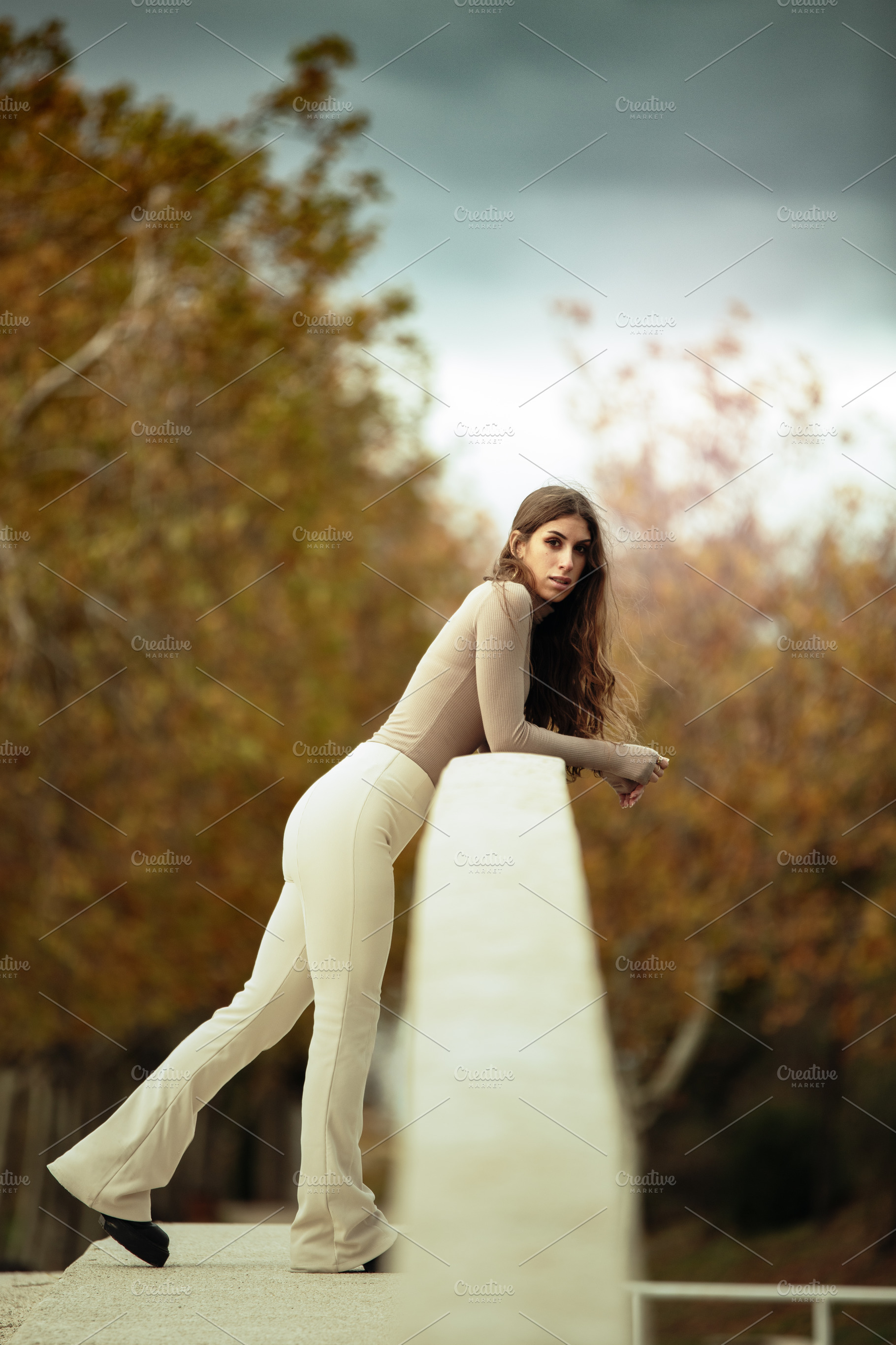 Elegant woman leaning on a railing i, a Person Photo by Perpis