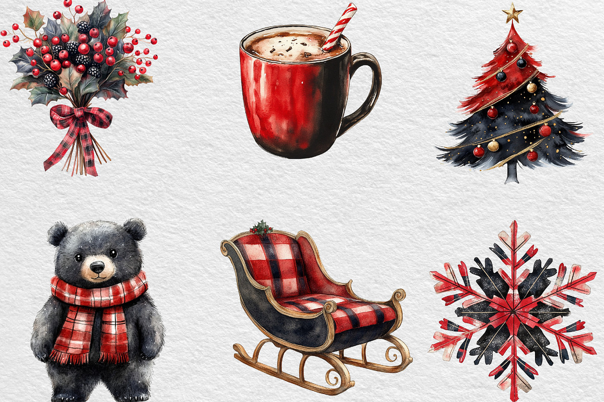 Red Black Christmas Clipart, an Illustration by Black Bird Studio (Photo 6 of 6)
