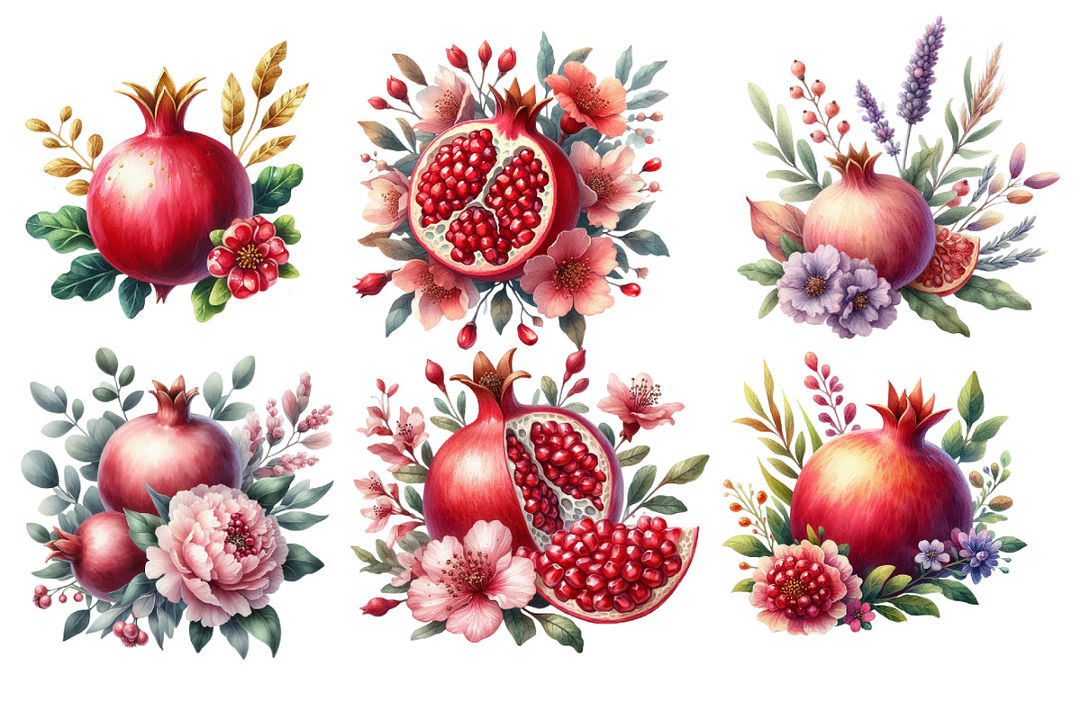 Watercolor Pomegranate Clipart, an Illustration by Designworld (Photo 3 of 6)