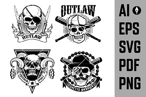 Set Of Gangster Emblems. Skull