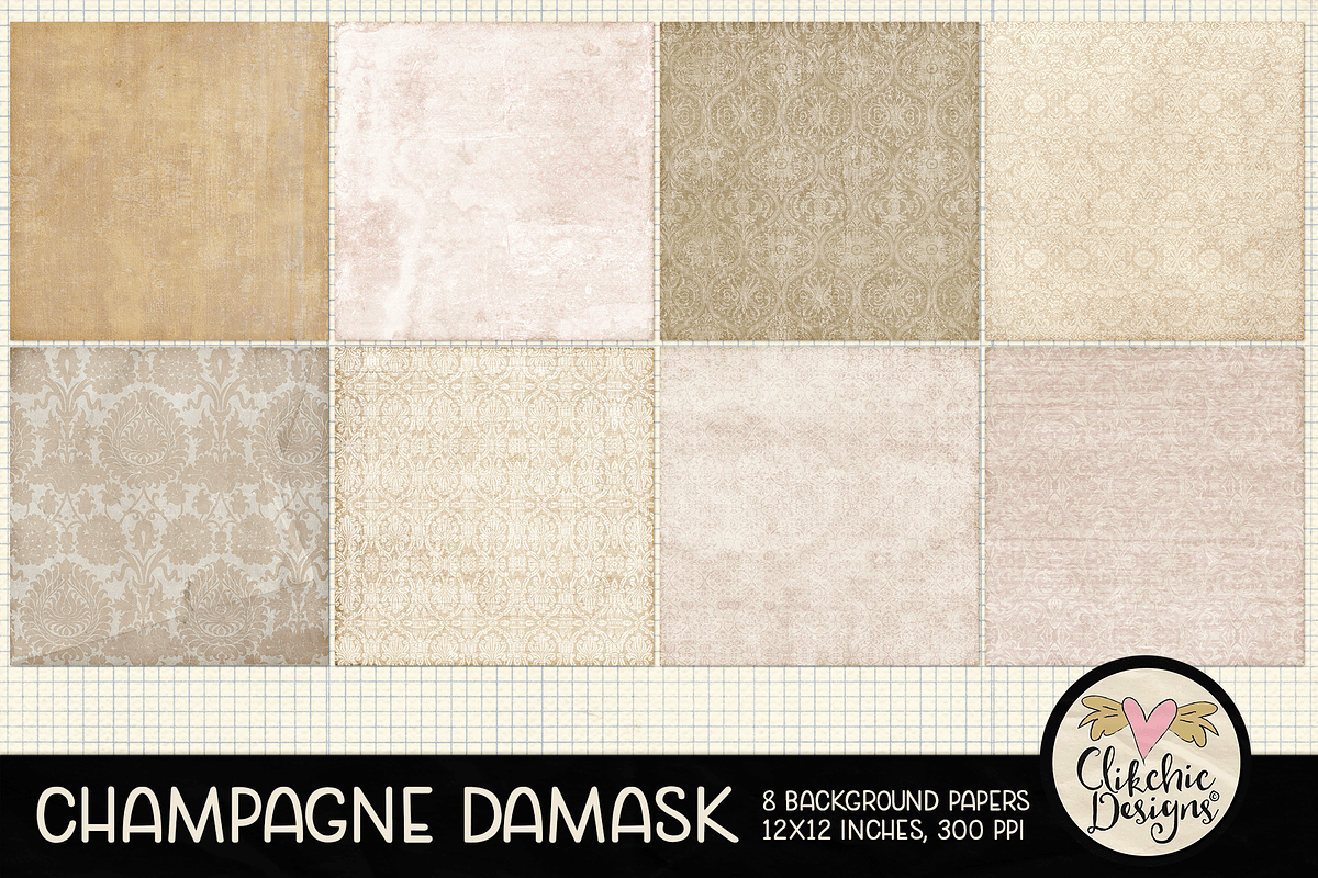 Champagne Wedding Damask Textures preview 2