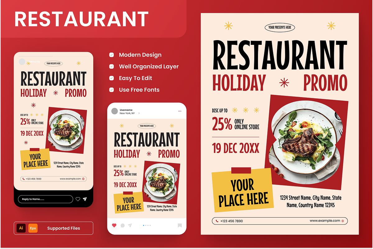 Restaurant Holiday Promo Flyer Set, a Flyer Template by Annora Studio (Photo 1 of 6)
