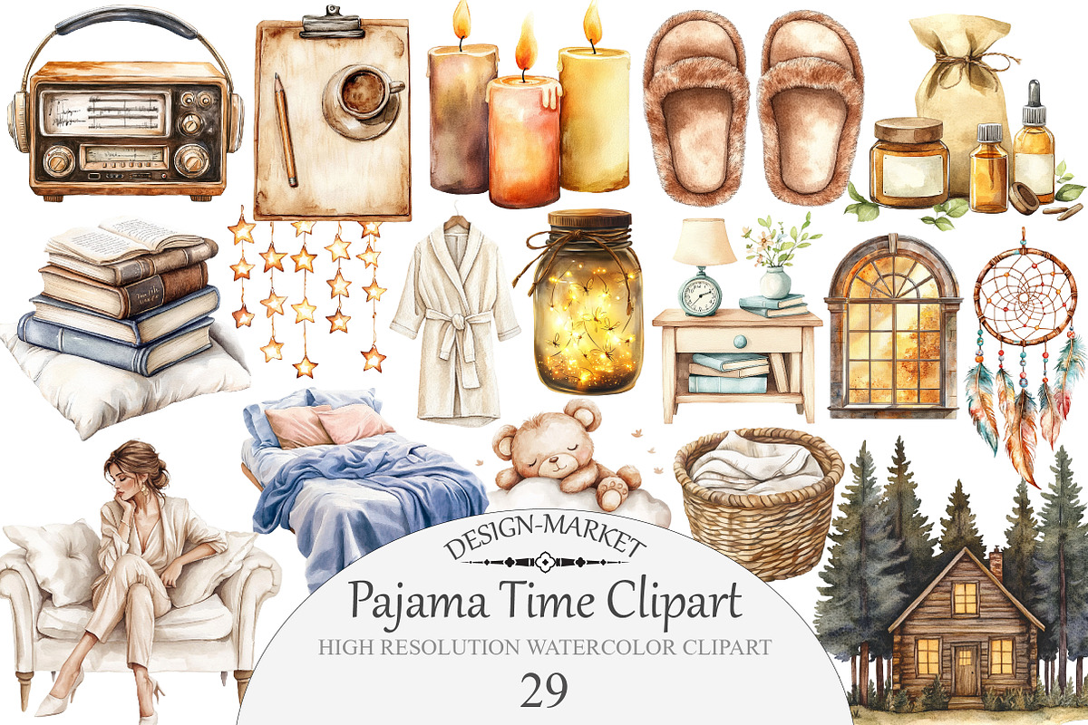 Watercolor Pajama Time Clipart, an Illustration by Design Market (Photo 1 of 4)