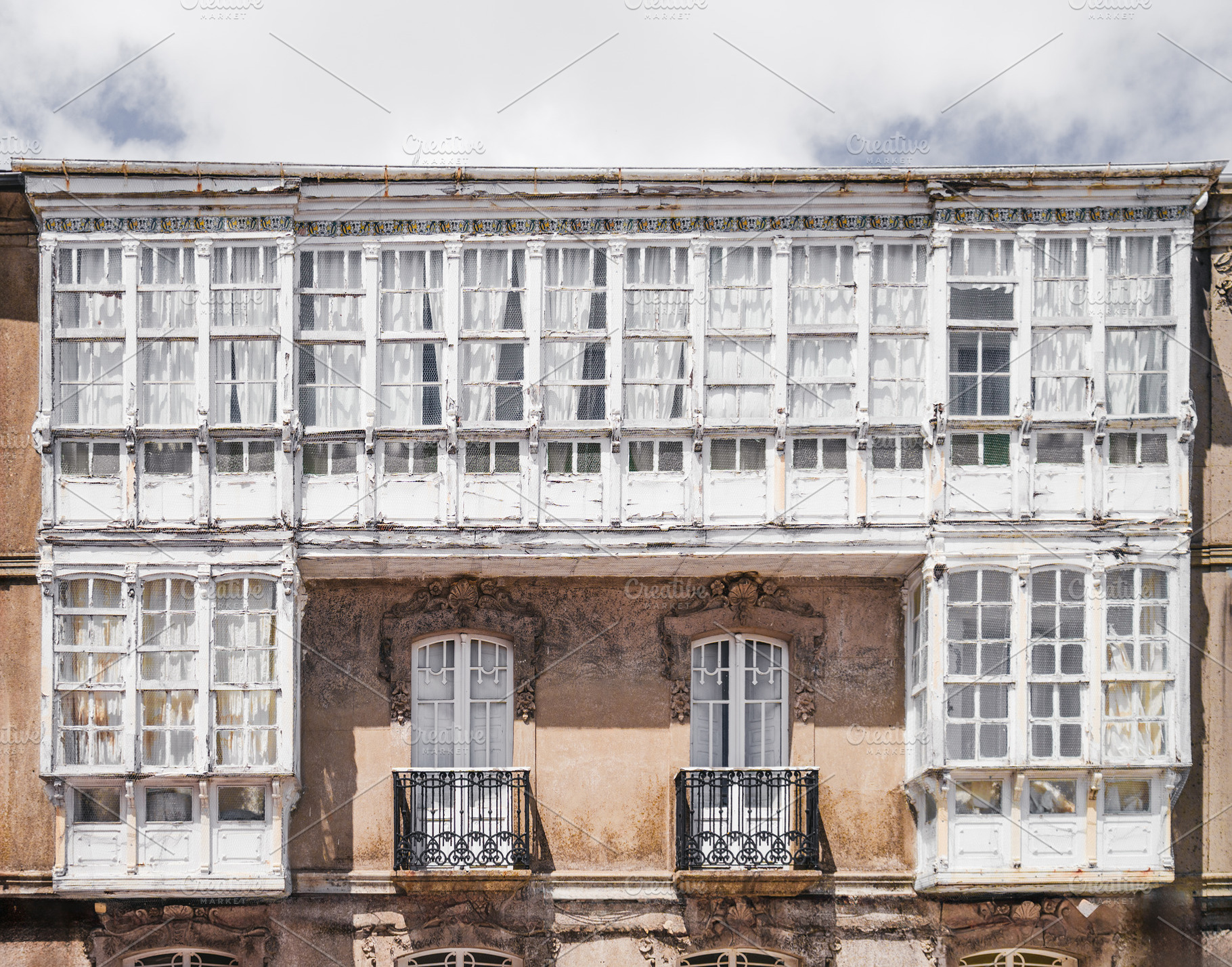 Galician facade with balconies, an Architecture Photo by SkyNext