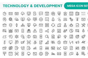 Technology and Development Icon Set., an Outline Icon by Artnazu