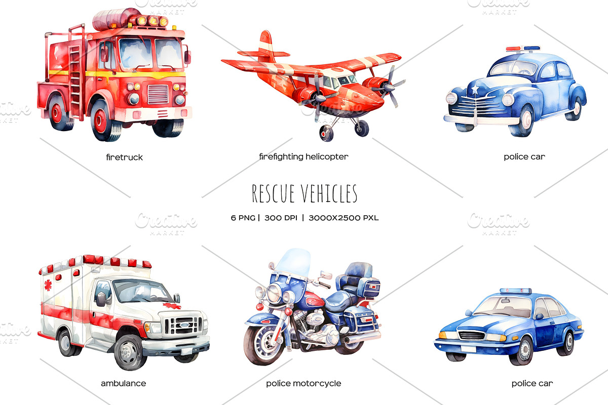 Watercolor rescue service clipart, a Work Illustration by Art and Funny (Photo 2 of 6)