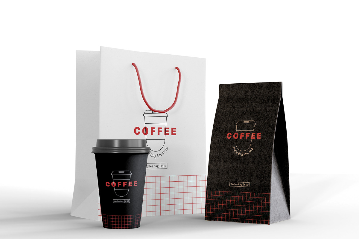coffee cup and paper bag mockup., a Cups & Container Mockup by Mego-studio