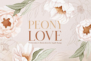 Peony Love watercolor patterns, an Illustration by Angele Kamp (Thumbnail 1 of 10)