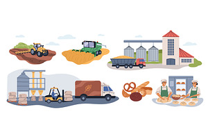 Bread production process. Flour, an Illustration by YummyBuum