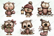 Watercolor Christmas Owls Clipart, an Illustration by Creative Art (Thumbnail 4 of 10)
