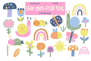 Garden pop clipart & paper set, a Seasonal Illustration by Poppymoondesign