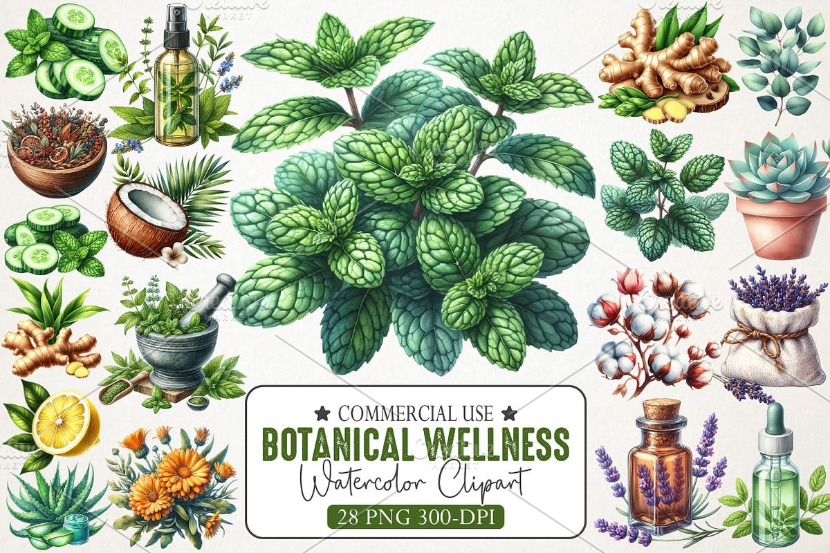 Botanical Wellness Watercolor Png, an Icon by RobertsArt (Photo 1 of 7)