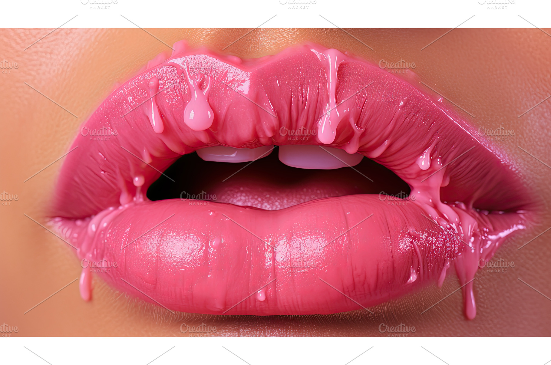 woman pink lipstick smear ai, a Background Photo by pikepicture