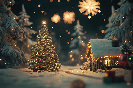 Miniature Christmas village with fir, a Photo by Iftikhar Alam