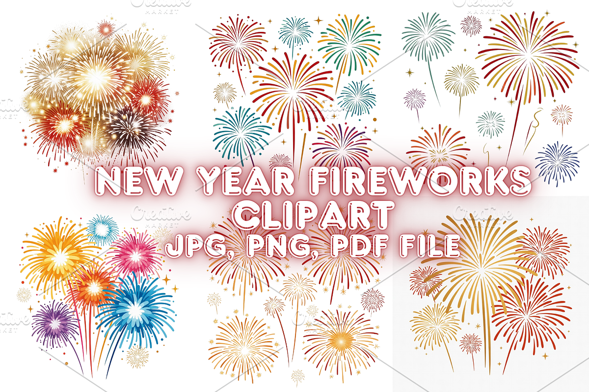 New year Fireworks Clipart, a Seasonal Illustration by Creative design (Photo 1 of 7)
