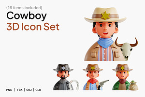 Cowboy 3D Icon Set, a Characters & Person 3D Model by Eklip Studio