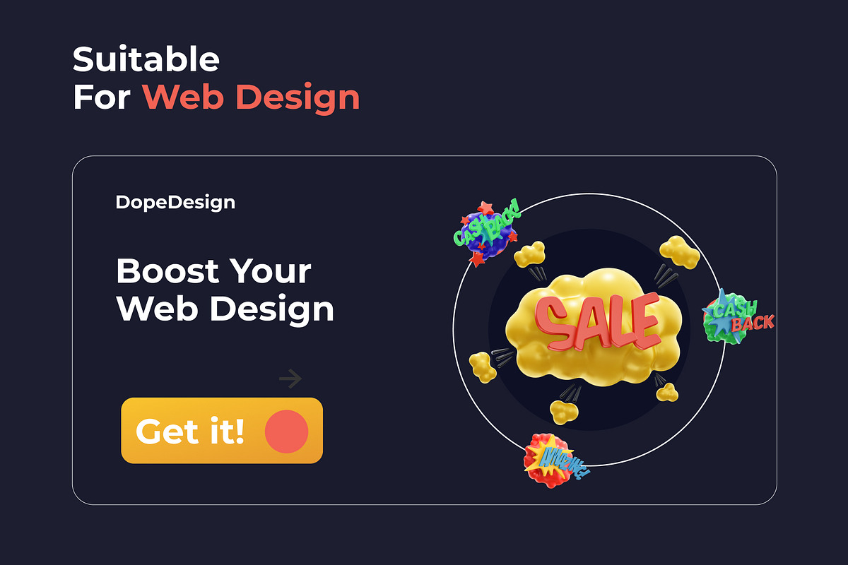 SALE! 3D Sticker Pack, a Templates & Theme by Dope Design (Photo 6 of 10)