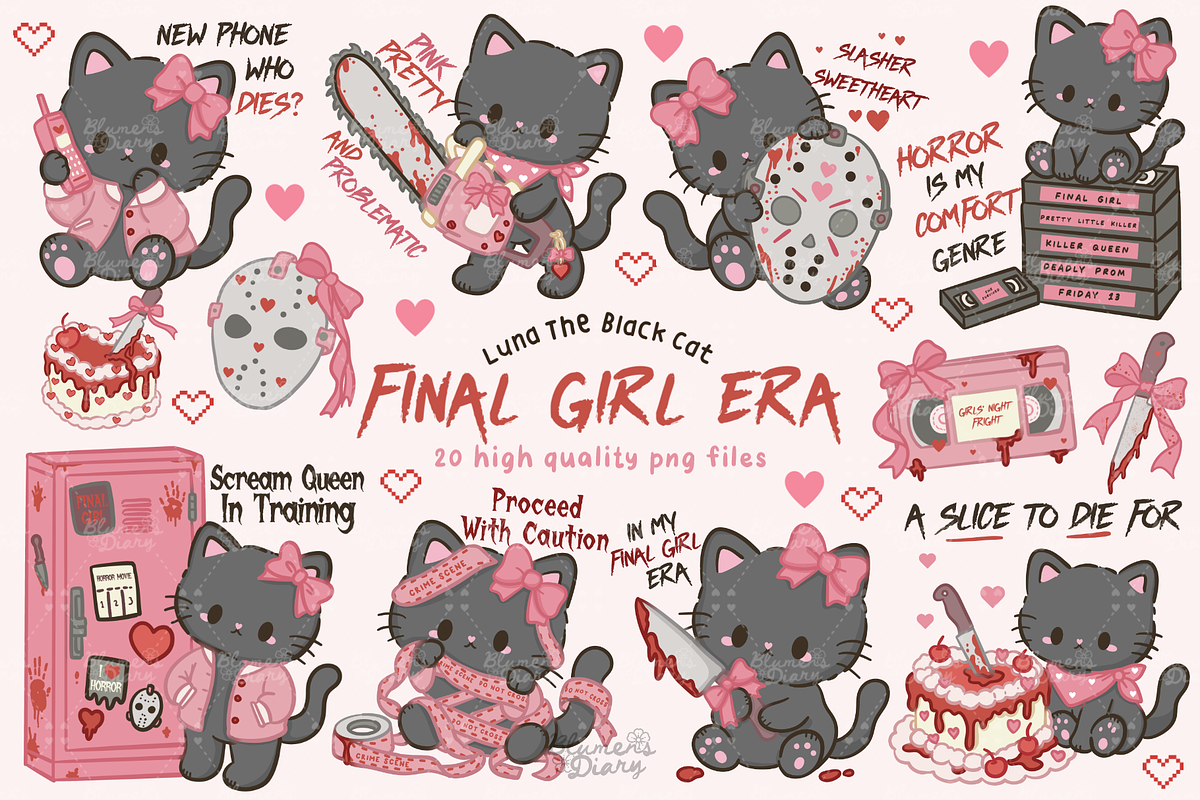Final Girl Era Black Cat Clipart, a Seasonal Illustration by Blumensdiary (Photo 1 of 6)