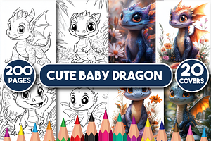 Cute Baby Dragon Coloring Book, an Animal Illustration by Printable Design Store