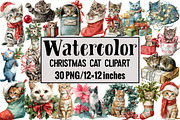Christmas Cat Clipart, an Illustration by Design Market (Thumbnail 1 of 3)