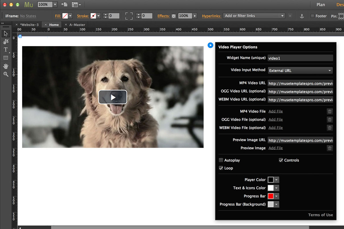 Video Player Adobe Muse Widget preview 2