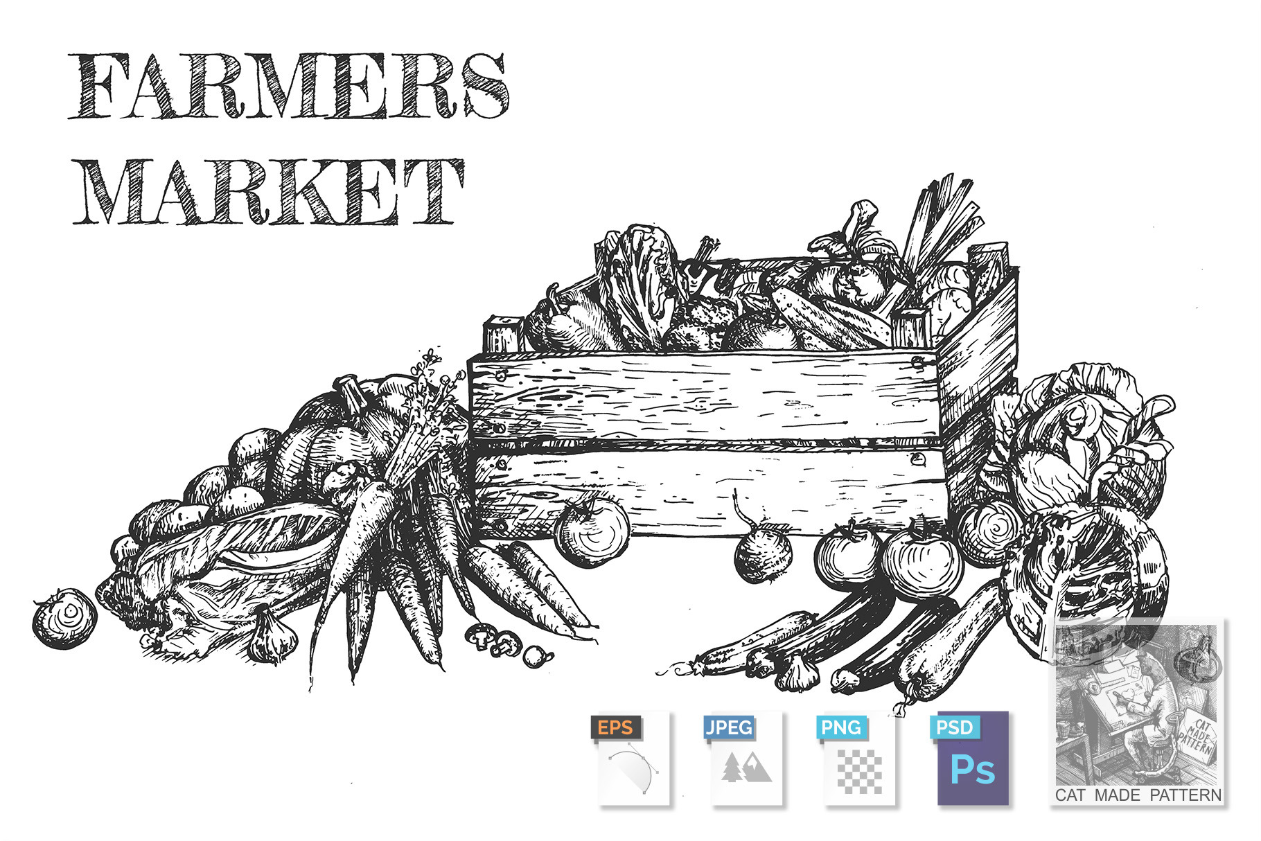 Fresh organic food from farm set, a Food Illustration by CatMadePattern