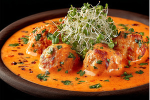 Savory meatballs rest on a wooden, a Food & Drink Photo by ZinetroN