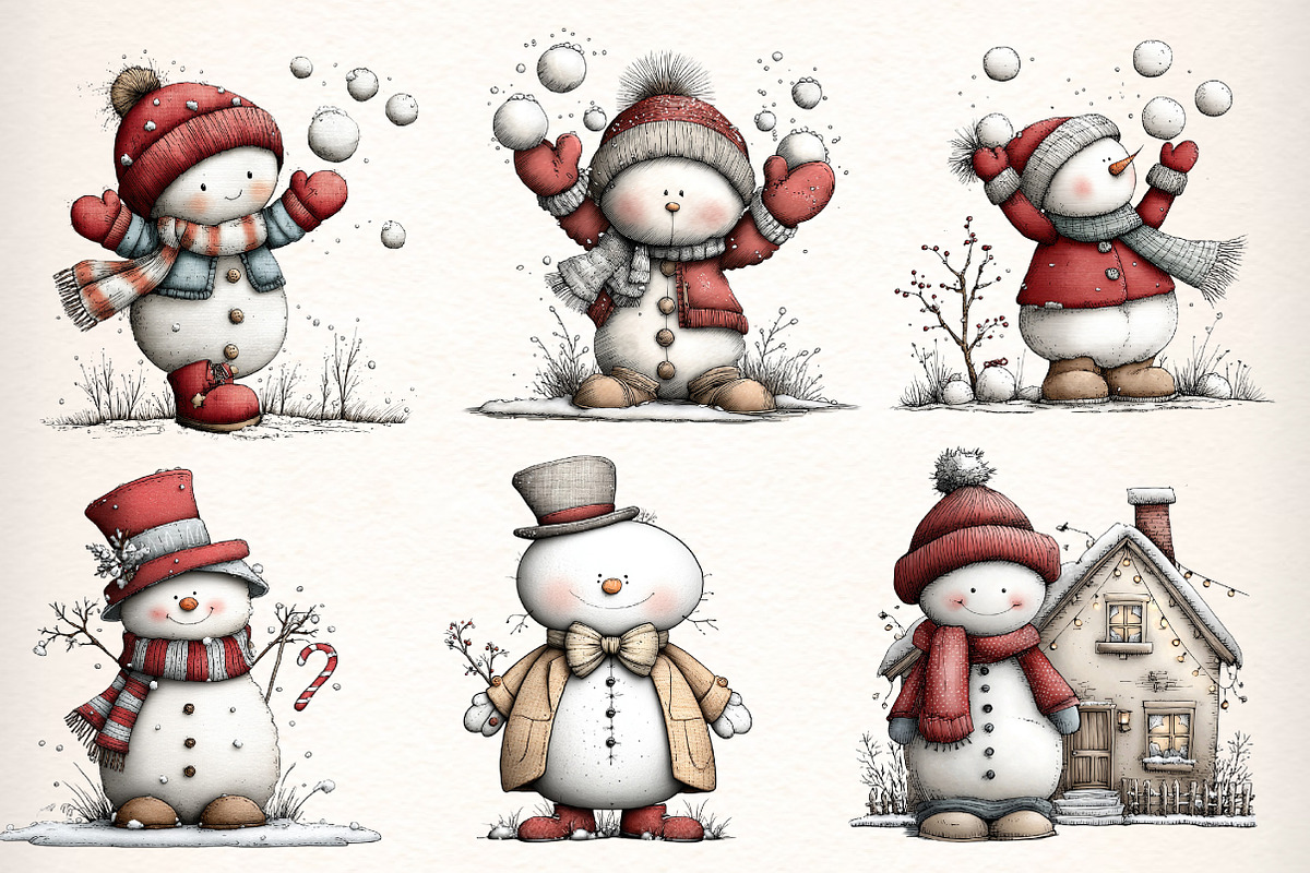 Whimsical Christmas Snowman Clipart, an Illustration by Dream Creation (Photo 6 of 7)