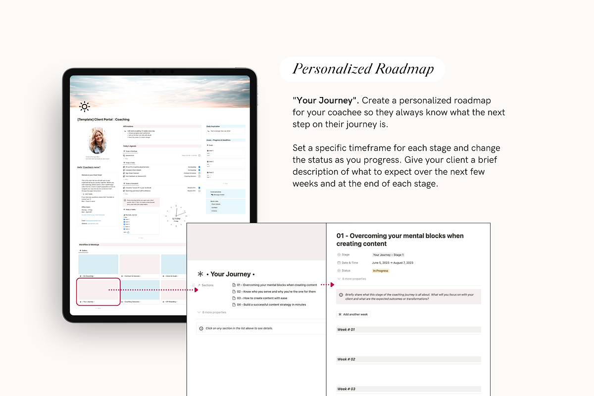 Notion Client Portal for Coaches, a Stationery Template by TheCoastlineStudio (Photo 5 of 10)