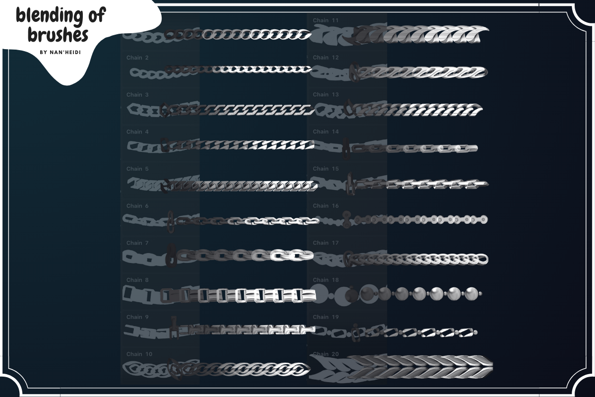 20 Chain Procreate brushes 02, a Brush Add-On by Nan'Heidi (Photo 2 of 5)