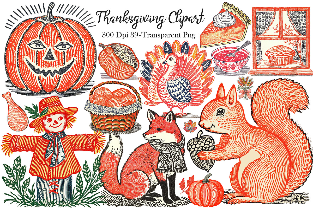 Hand Drawn Thanksgiving Clipart PNG, an Illustration by Dream Creation (Photo 1 of 7)