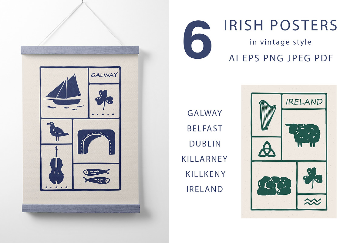 Irish Travel Posters, Hand-Drawn Art, a Background Graphic by danceyourlife (Photo 1 of 5)