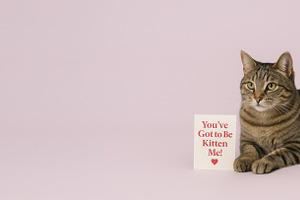Cat holding Valentine card on Pawlen, a Photo by Dvoevnore photos