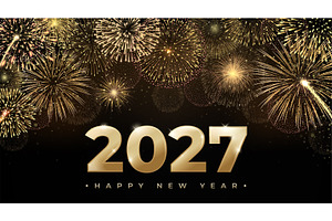 Happy New Year 2027 golden fireworks, a Decorative Illustration by Yayasya