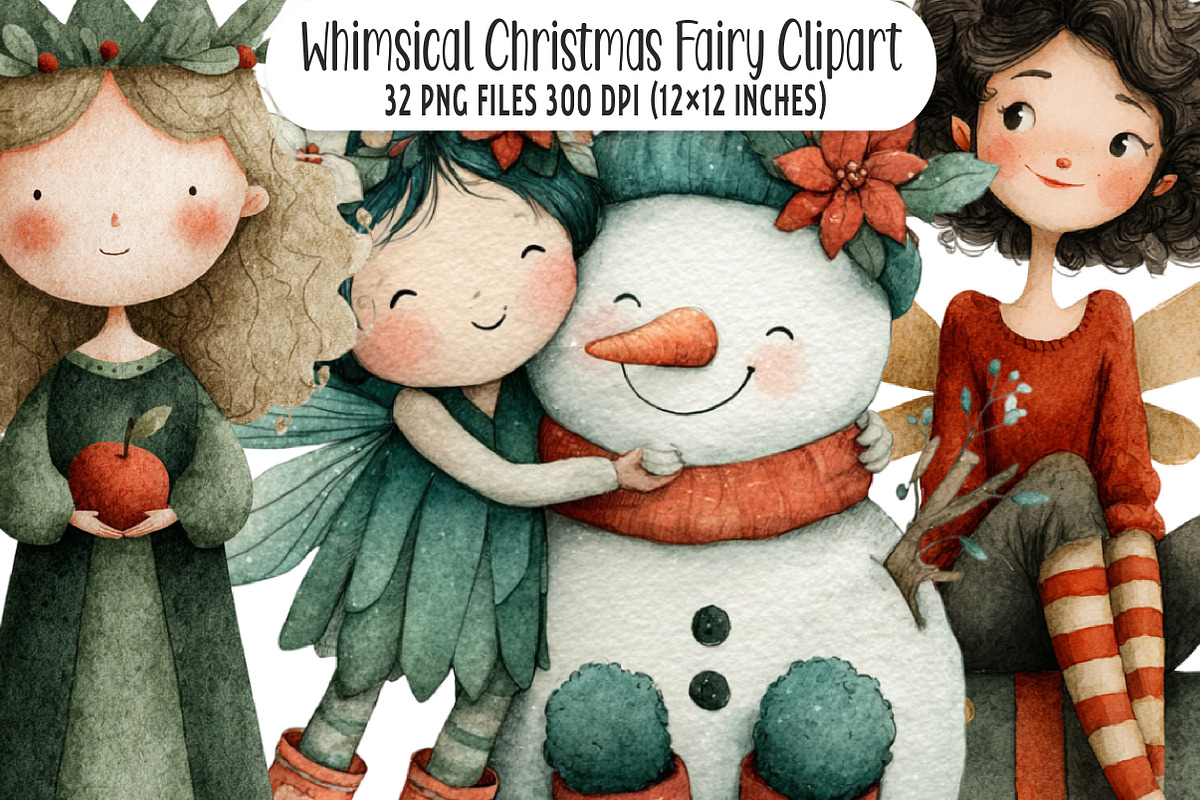 Whimsical Christmas Fairy Clipart, an Illustration by SinaCreation (Photo 1 of 7)