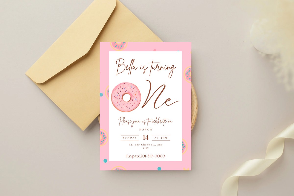 Donut 1st Birthday Party Invitation, an Invitation Template by SweetDesigncraft (Photo 1 of 2)