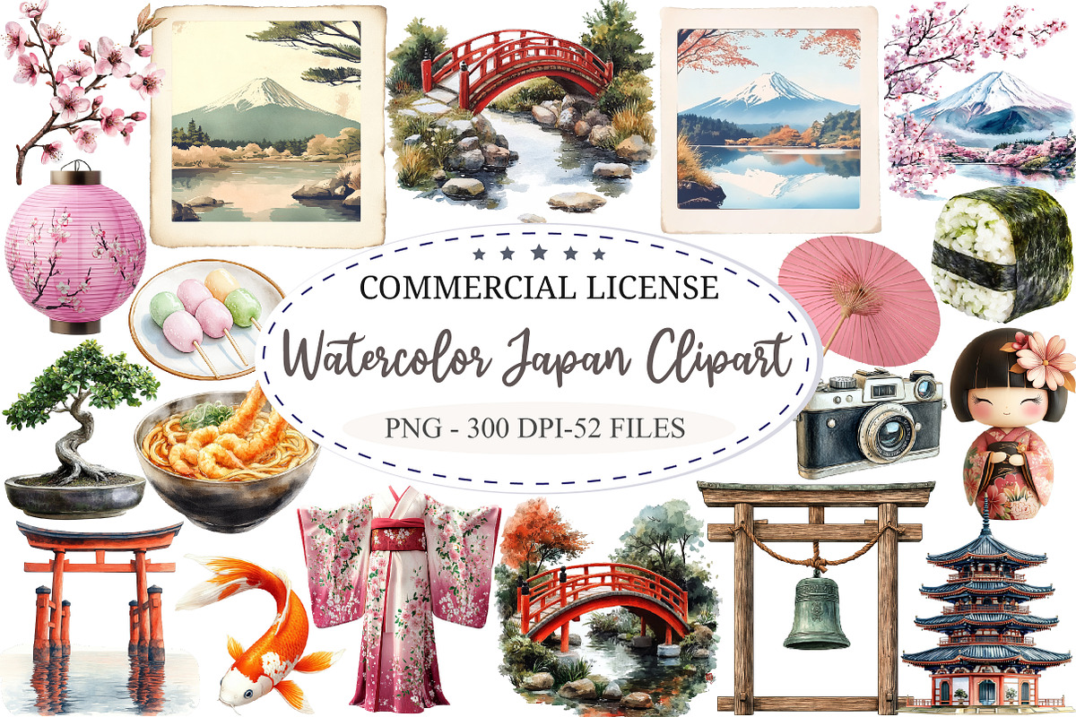 Watercolor Japan Clipart, a Seasonal Illustration by designcity5 (Photo 1 of 5)