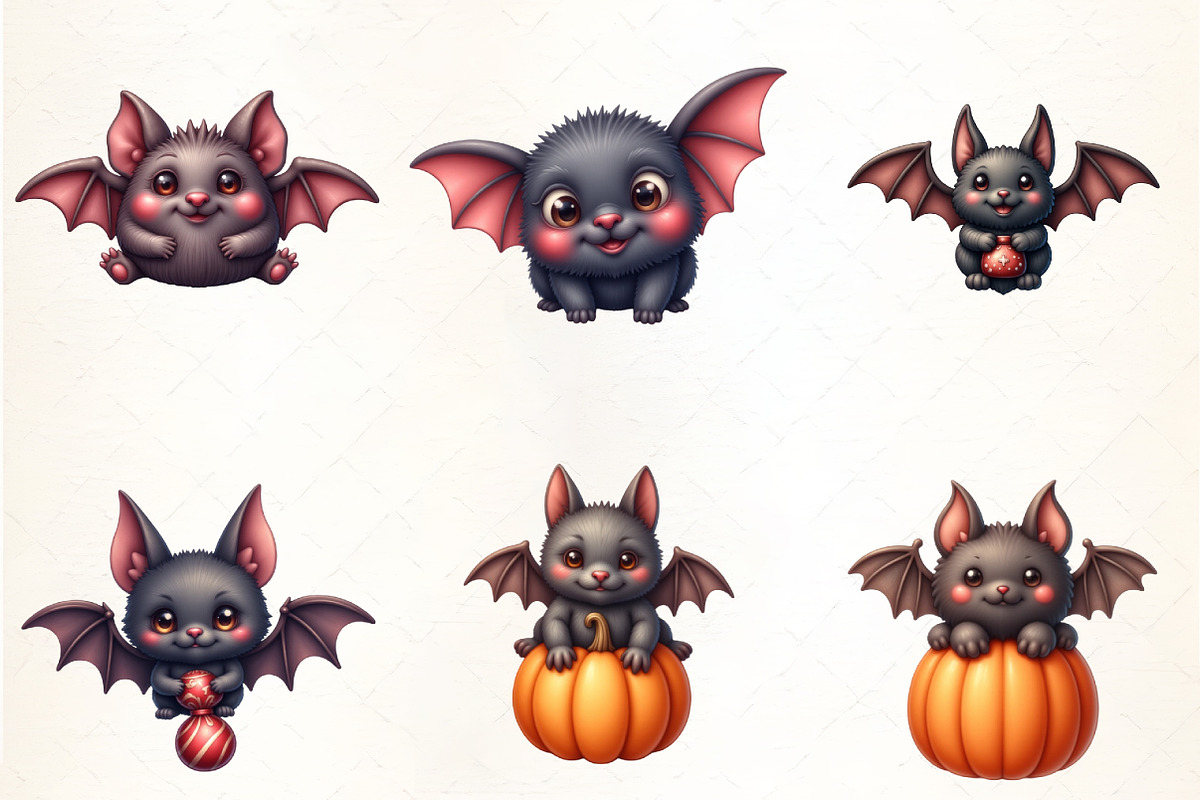 Kawaii Quirky Halloween Bat Clipart, an Illustration by CrexoraLab (Photo 2 of 5)
