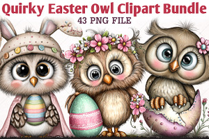Quirky Easter Owl Clipart Bundle, an Animal Illustration by RobertsArt