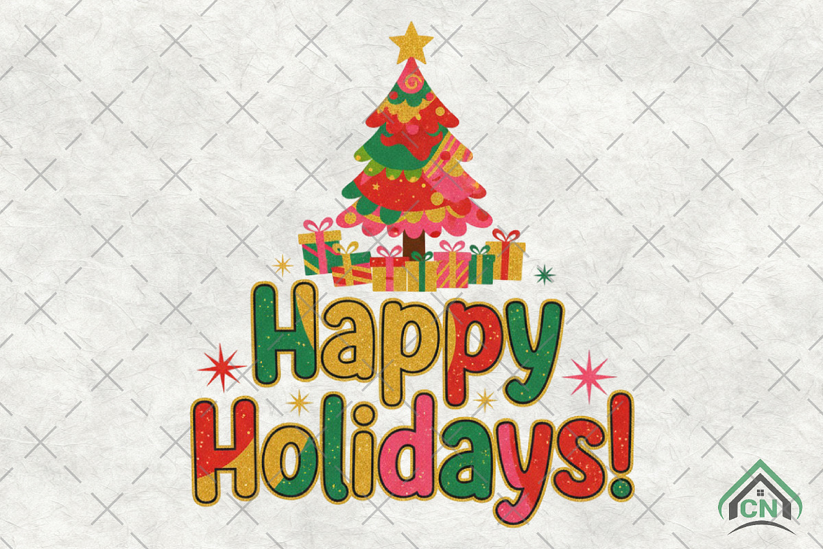 Happy Holidays Christmas Clipart PNG, an Illustration by Craft Nest (Photo 1 of 6)