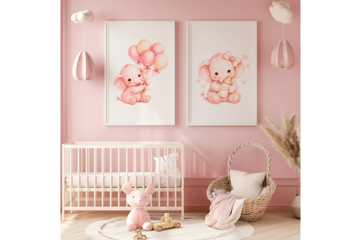 Pink Baby Elephant Clipart, an Animal Illustration by Villa 11 Estudio (Photo 7 of 9)