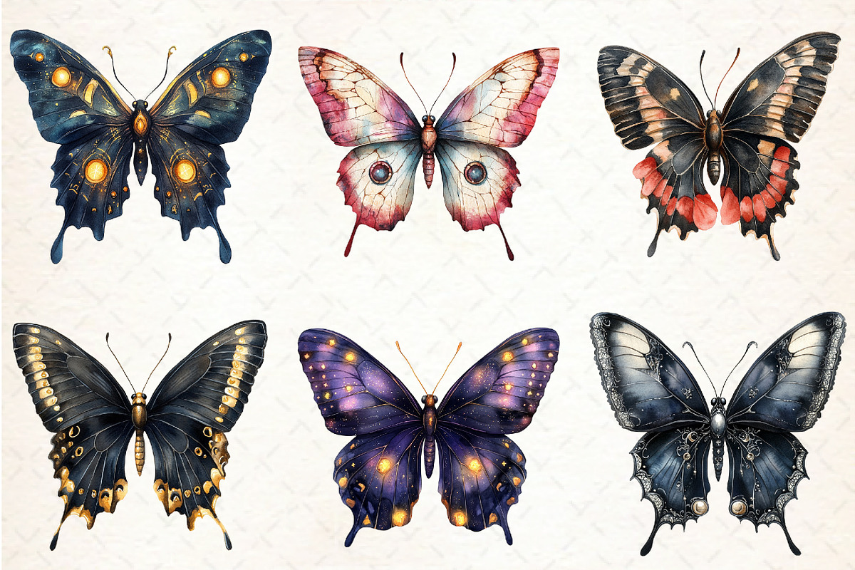 Gothic Butterfly Clipart PNG Graphic, an Illustration by Libby Wishes (Photo 2 of 5)