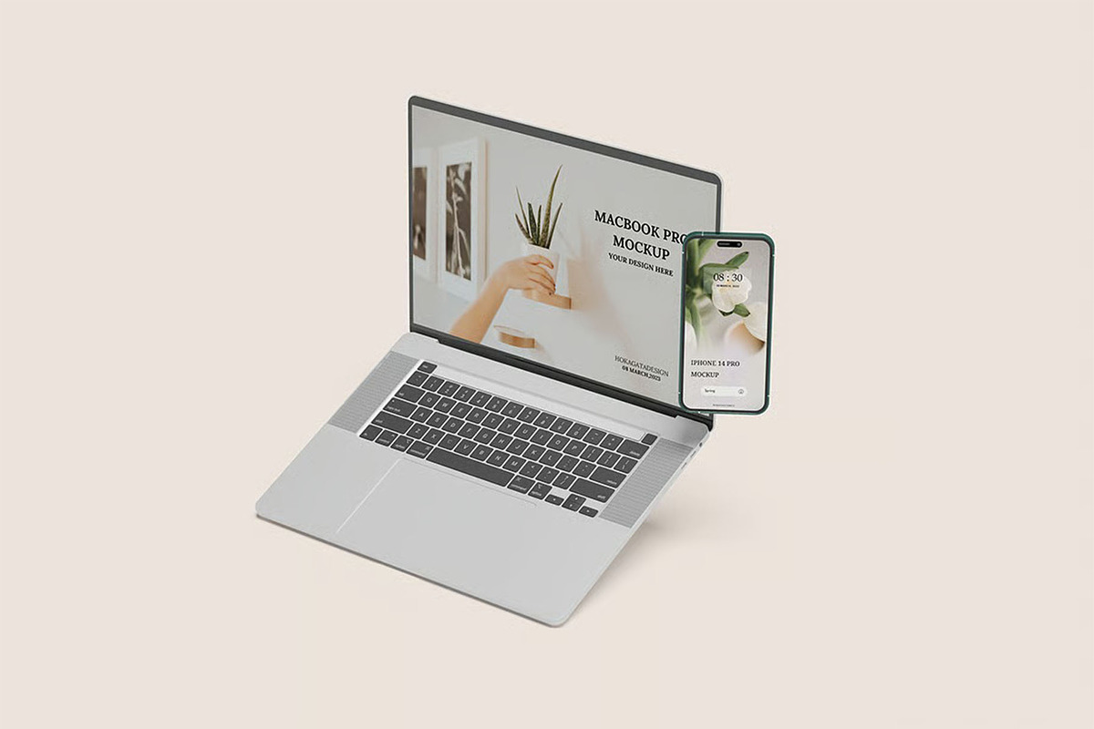 Macbook Pro iPhone 14 Pro Max Mockup, a Mac Mockup by zpackcreative (Photo 3 of 6)