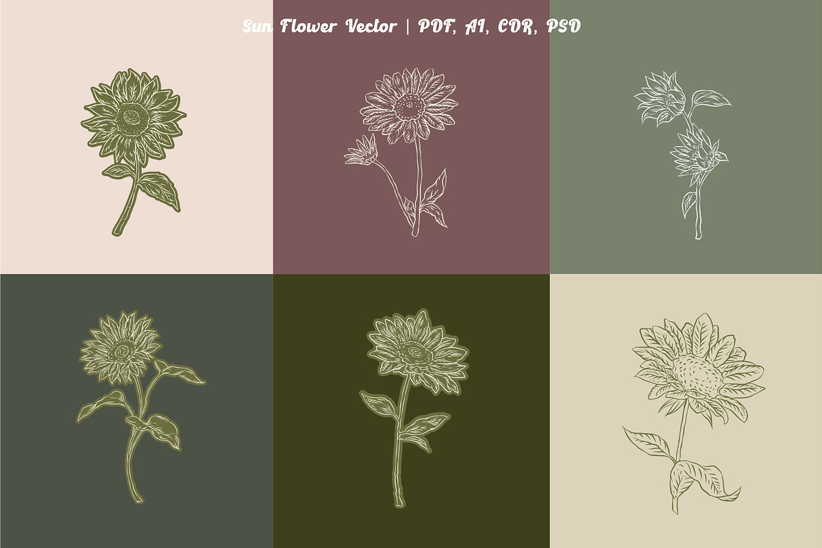Sun Flower Vector Line, a Decorative Illustration by Ben studio (Photo 2 of 5)