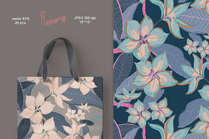 Plumeria Seamless Vector Set