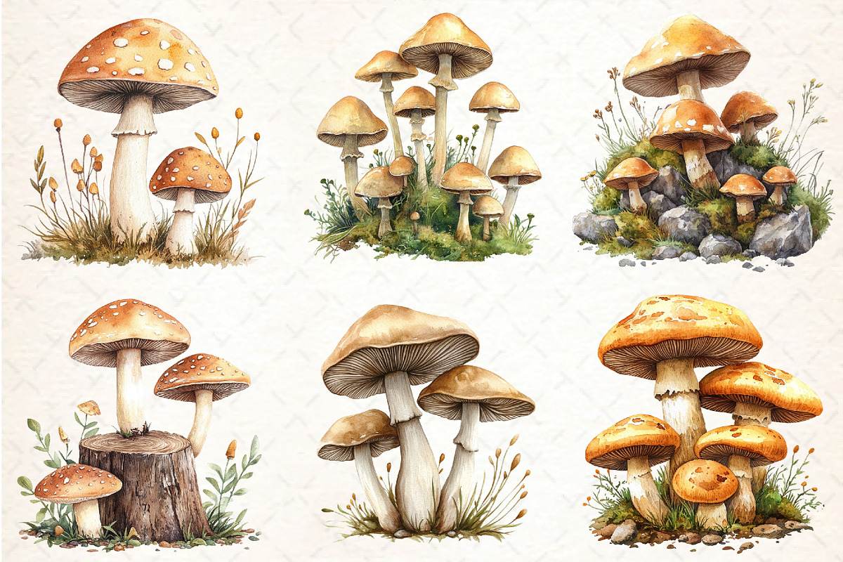 Watercolor Mushroom Clipart bundle, an Illustration by DreamCafeArt (Photo 2 of 9)