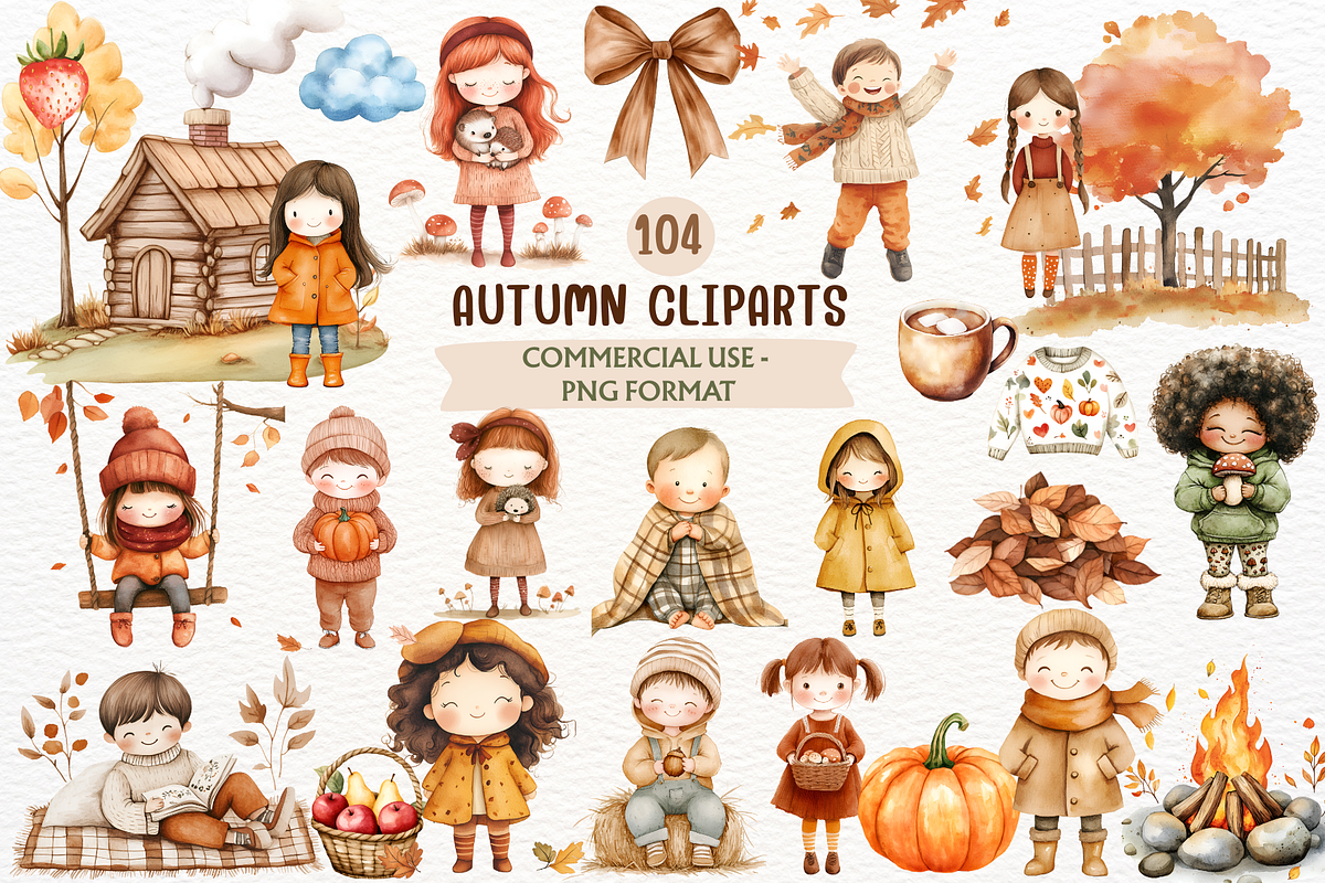 Cute Watercolor Autumn PNG Clipart, a Person Illustration by SugarCloudStudioArt (Photo 1 of 6)