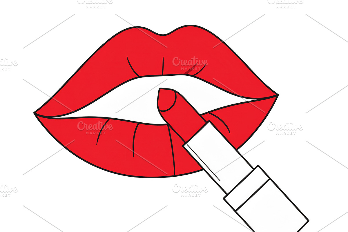 Floating lipstick hovering near the mouth, angled as if about to, a Healthcare Illustration by DanFLCreativo