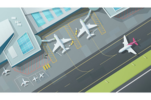 Airplanes at airport terminal view, a Transportation Illustration by IfH